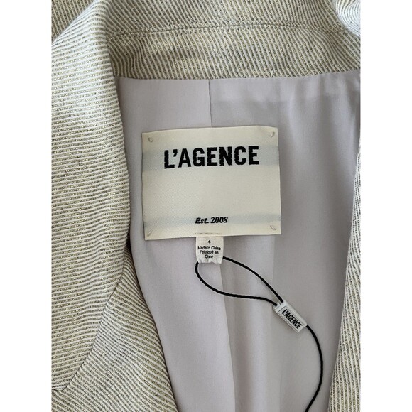 L’AGENCE Chamberlain Blazer Ecru Gold Shimmer Linen Blend Size 4 NWOT - Picture 9 of 11